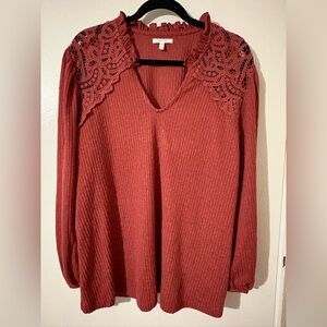 Maurices Terracotta Lace Accent Blouse